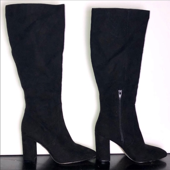 14th & Union Black Faux Suede Heel Tall Boots 6M - Picture 3 of 11